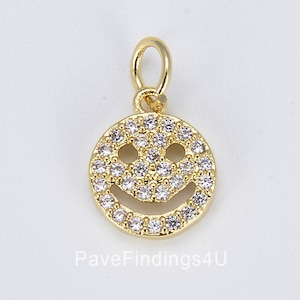 Micro Pave Charm Smile coin Mini Happy Smile pendant Gold Smiley Face 18K Gold Happy Smile Face Charm Bracelet Necklace Jewelry, CP1210