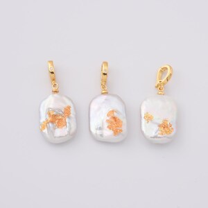 Ciondolo in perla barocca rettangolare riempito d'oro con scaglie d'oro, ciondolo in perla d'acqua dolce irregolare per la creazione di gioielli fai da te, regalo per lei, CP2242