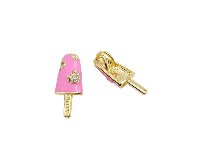 14K Gold Filled Happy Jewelry Pendant Craft Supplies CP1298 Pink Enamel Charm Necklace Bracelet Charm Sweet Charms Red Lollipop Charms
