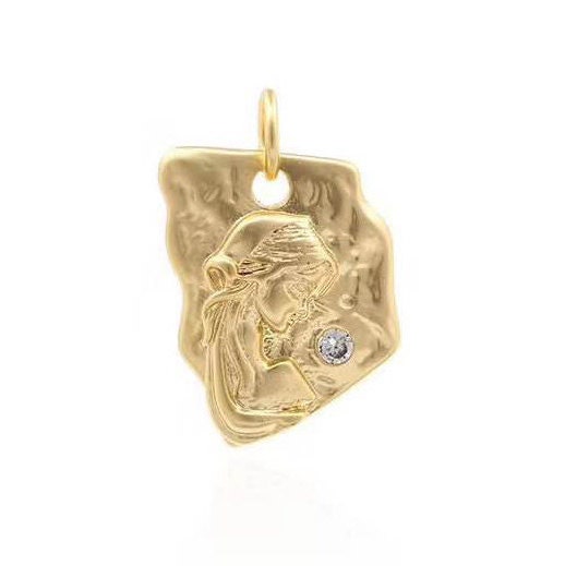 Dainty 24k Gold Virgin Mary Pendant Necklace CZ Micro Pave Gold
