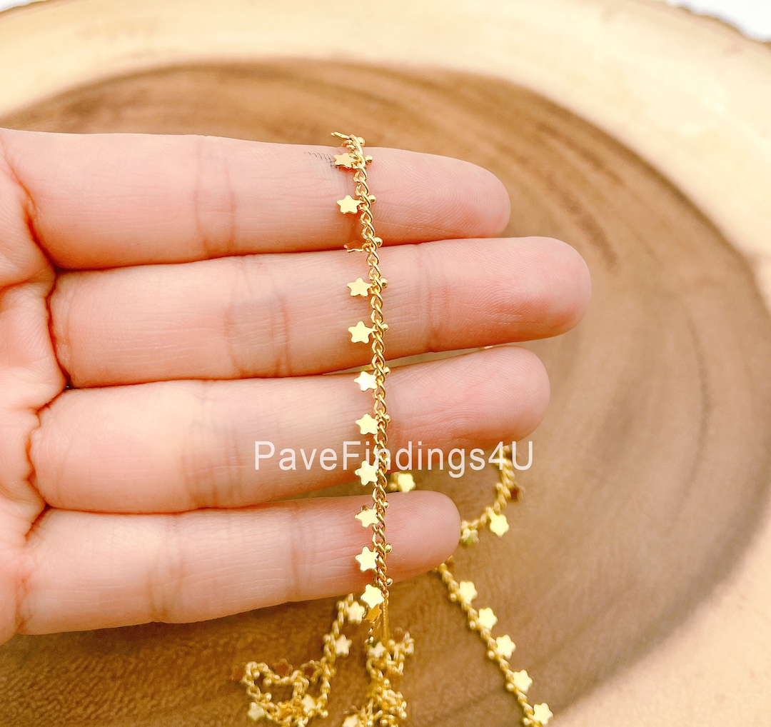 18K Gold Star Chain by Yard, Gold Curb Link Chain by Foot, Unfinished