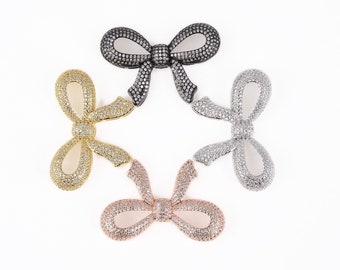 Conector de lazo con micro pavé de circonitas cúbicas, colgante con dije de lazo de cinta con circonitas cúbicas, colgante de cinta con micro pavé de circonitas cúbicas, bricolaje, fabricación de joyas, 39 x 26 mm, BD719