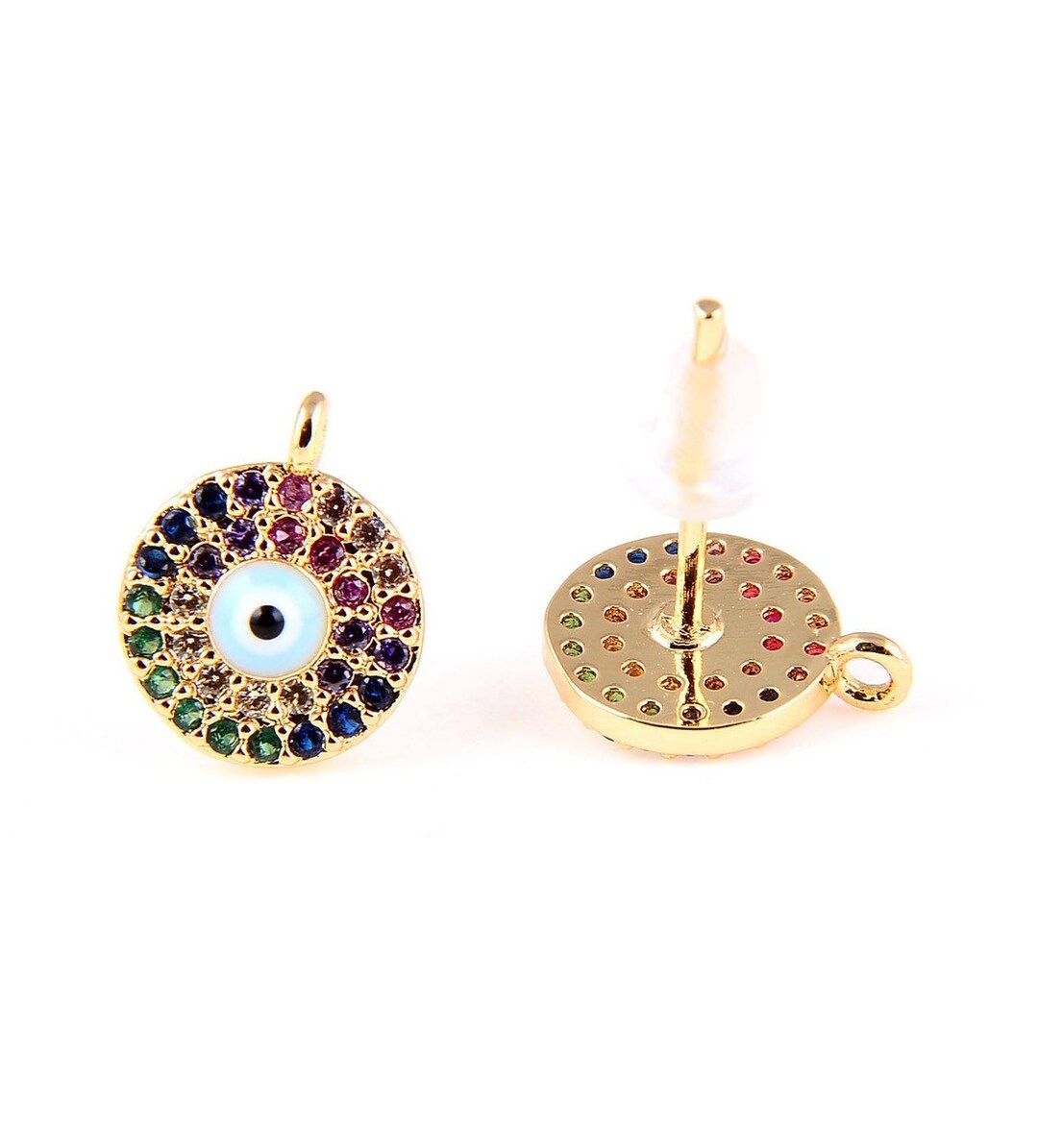 14K Gold Evil Eye Earrings With Loop Evil Eye Stud Earrings - Etsy