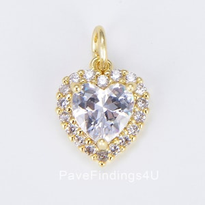 Heart Shape Diamond CZ Heart Charm, 18K Gold Heart Pendant, Cz Micro Pave Heart Charm For Necklace Bracelet Earrings Supplies,  CP1476