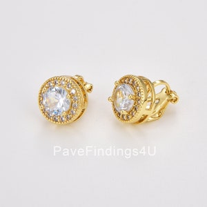 Gold Filled Round Cz Earrings Jewelry, Diamond CZ French Clip Earrings, Round Cubic Zirconia CZ Clip On Earrings, Gift for Her, ER220