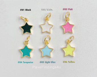 Enamel Star Charm, Turquoise Light Blue Black Gold Filled Over Brass Star Pendant, Enamel Charm for Necklace Bracelet Earrings, 8mm, CP1103