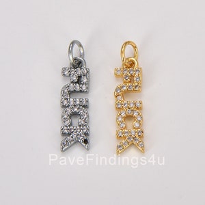 Ciondolo con ciondolo in zirconia cubica con scritta FCUK in oro 18 carati, bracciale, collana, orecchini, creazione di gioielli, 19 x 6 mm CP1220