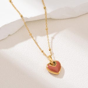 Gold Filled Red Heart Pendant Necklace, Minimalist Stainless Steel Chain, Dainty Layering Jewelry, Romantic Gift for Her, Handmade, SNL048