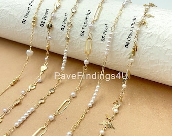 Elegant White Shell Pearl Chain by Yard, Gold Filled Heart/Cross Chain by Foot, Wholesale Bulk Roll Chain for Jewelry Making, CH_Batch5