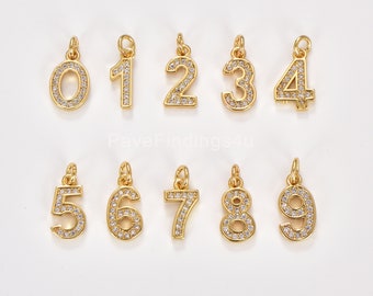 Micro Pave CZ Numbering Charms Pave Dangle Gold Filled Over Brass Number Letter Charms Pave Number Findings Number 0-9 Charms CP066