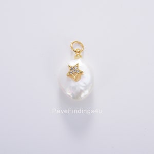Stella di perla d'acqua dolce in oro 18 carati, ciondolo stella di perla, ciondolo stella delicata, stella micro pavè, stella perla, ciondolo, fai da te 20x13mm, CP537