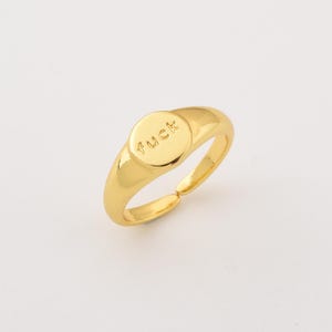 Goudgevulde verstelbare statementring, vetgedrukte gegraveerde woordring, grappige minimalistische zegelring voor edgy cadeau of zelfexpressie, RG233