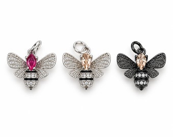 Pave CZ Bee Charm, Crystal Honey Bee Pendant, Bumblebee Charm for Necklace Bracelet DIY Jewelry Making, Insect Jewelry Charm, CP2533