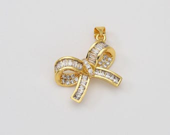 Gold CZ Band Bogen Charme, Gold gefüllte zierliche Bogen Anhänger für Armband Halskette Ohrring Schmuck machen Versorgung, personalisierte Geschenk, cp2033