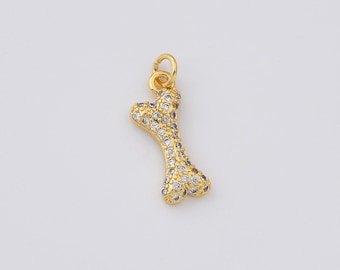 Gold Filled Small Bone Charm Pendant, Micro Pave CZ Dog Bone Jewelry Charm for DIY Necklace Bracelet Making, Pet Lover Gift, CP161