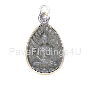 Carved Stone Thailand Sitting Buddha Charm, Antique Buddha Charm, Rustic Buddha, Sitting Buddha, Buddha Necklace, 36x20mm, CP709