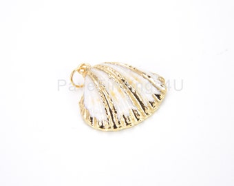 Natuurlijke schelp 14 kt gouden bedelhanger, schelpbedel, schelpketting, schelphanger, schelp, 28 x 26 mm, CP773