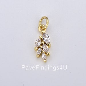 Dainty Multiple Clear Marquise Charm, Gold Filled CZ Leaf Mini Add-On Charm for Necklace Bracelet Jewelry Making Supply, 17x6mm, CP1877