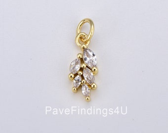 Dainty Multiple Clear Marquise Charm, Gold Filled CZ Leaf Mini Add-On Charm for Necklace Bracelet Jewelry Making Supply, 17x6mm, CP1877