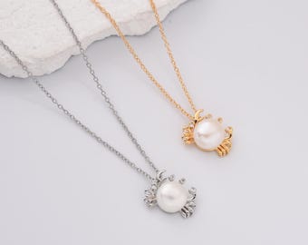 天上の蟹パールペンダント – ゴールド蟹バロックパールネックレス、海