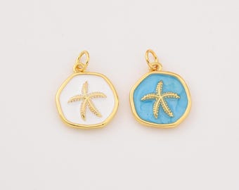 Gold Filled Starfish Charm with White or Blue Enamel, Nautical Beach Pendant for DIY Necklace Bracelet Jewelry Making, Gift for Her, CP2276