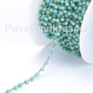 1/3/10 Feet Turquoise Rondelle Faceted Beaded Chain 14K Gold , Beaded Chain, Bulk Chain, 3mm, CH027