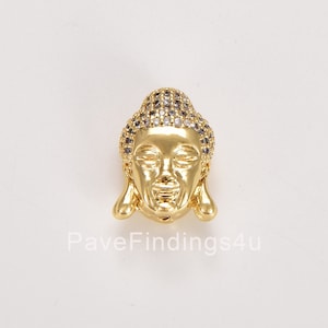 18K Gold Buddha Head Beads Micro Pave Cubic Zirconia Charm Buddha Head Space Beads Buddha Bracelet 11mm BD064