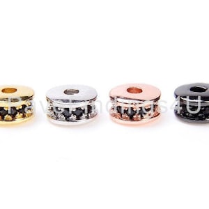 CZ Large Hole Cylinder Spacer Beads, Stopper Beads, Gold Spacer Beads, Black CZ Beads, Spacer Beads, 6mm, SP032