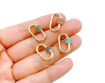 18K Gold Filled Oval Shape Colored CZ Micro Pave Carabiner Screw Clasp, Oval Clasp, Screw Clasp, Carabiner Clasp, Cubic Zirconia, CL413