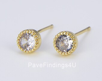 1 pair Minimalist Stud Earrings in 18K Gold Earring, Micro Pave CZ Stud Earrings, Dainty Stud Earring for gift, 14x5mm, ER181