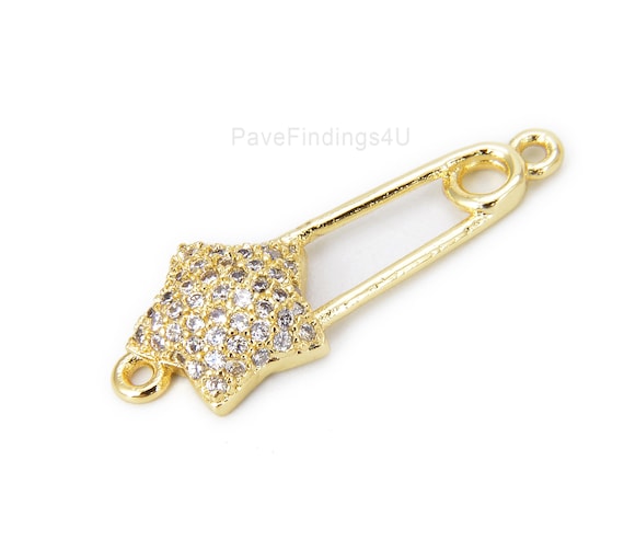 Star Safety Pin Connector, 18K Gold CZ Micro Pave, Safety Pin