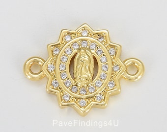 Medalla de la Virgen de Guadalupe bañada en oro de 14 quilates, colgante de la Virgen de Guadalupe, medallón de la Virgen María de oro, dije para collar, joyería religiosa CN429