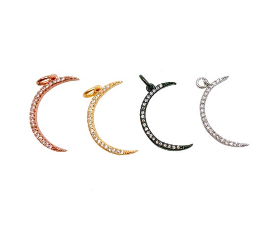 18k Gold Crescent Moon Charm CZ Micro Pave, Crescent Moon Pendant