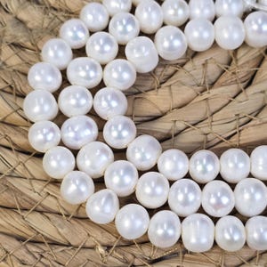 9mm White Near Round Freshwater Pearls, Fresh Water Pearl Beads for Jewelry Making 7.5&quot; Strand  FWP035