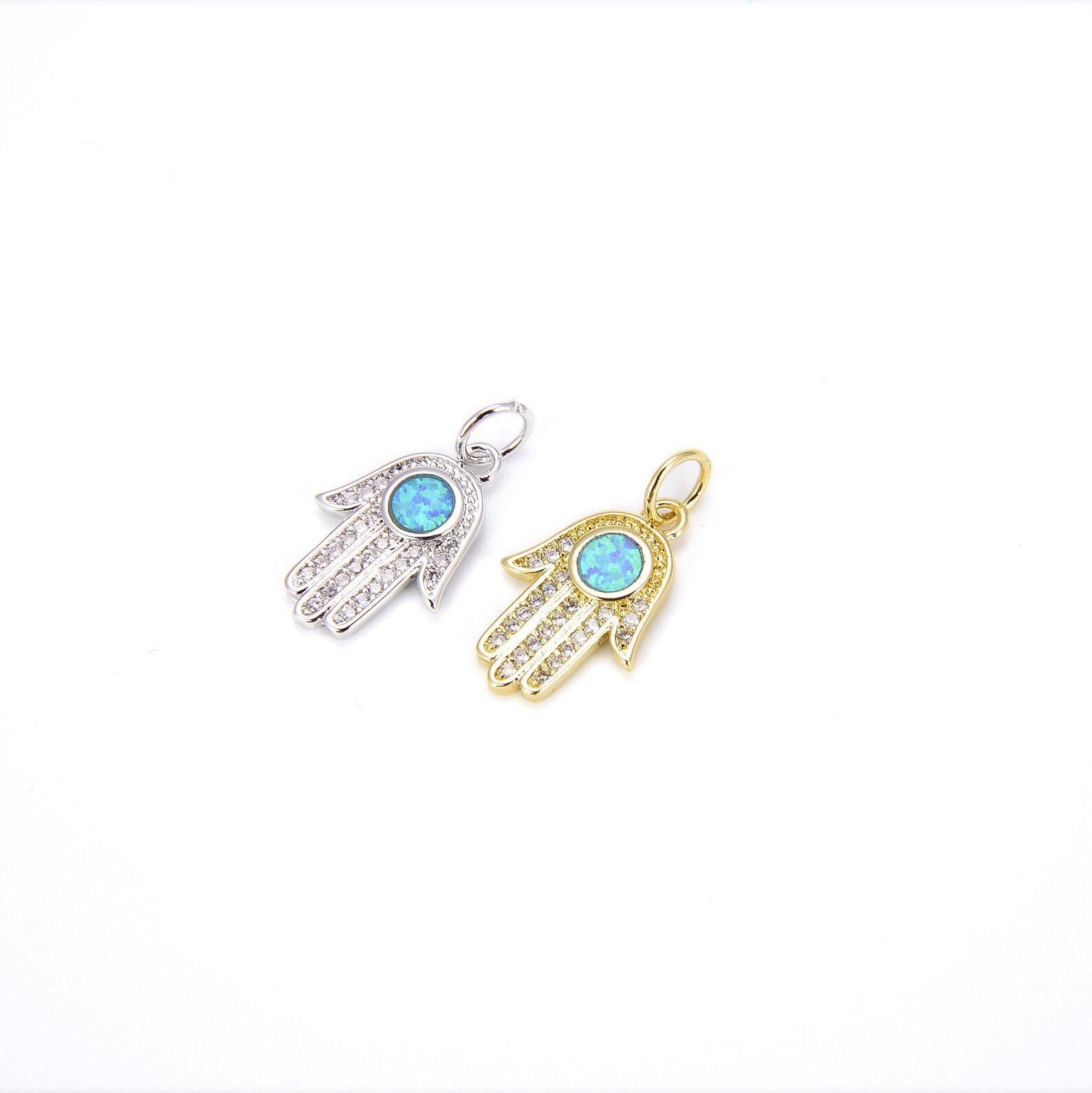 18K Gold Filled Blue OPAL HAMSA Hand Charm Micro Pave Hamsa Etsy