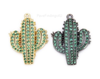 PRE-SELLING Cactus Emerald CZ Charm, Cactus Charm, Cactus Pendant, Cactus Necklace, Charm Bracelet, Cubic Zirconia, 25x18mm, CP897-E1230