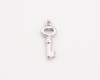 Stainless Steel Key Charm, Heart Cut Out Vintage Pendant for DIY Necklace Bracelet Earring Jewelry Making, Romantic Gift for Her, SCP073