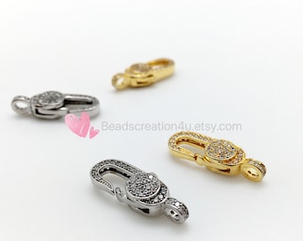 Classic Lobster CLASP-  24K Gold Rhodium Lobster Claw Clasps, Micro Pave CZ Cubic Zirconia, Fine Jewelry ,Pave Closure, 1/2pcs, 24x8mm|CL205