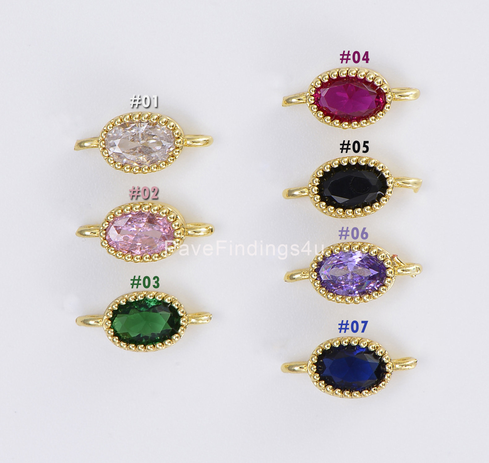Oval Solitaire CZ Gold Connector, Colorful Oval Diamond Cut Dainty