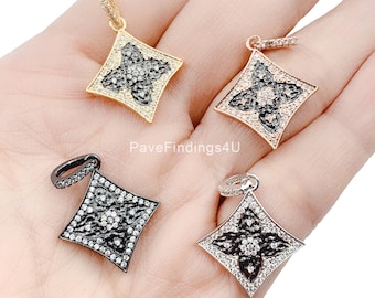 Diamond Shape Four Leaf Clover 14K Gold Charm, Good Luck Charm, Cubic Zirconia, Clover Necklace, Clover Jewelry, 28x20mm, CP871