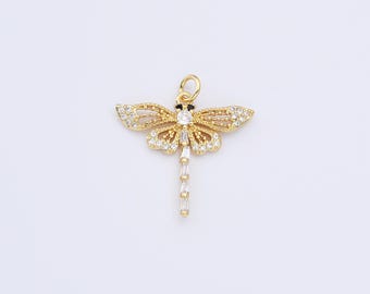 Dainty Dragonfly Charm, Gold Filled Dragonfly Insect Pendant for Necklace Bracelet Jewelry Making Component, CP2156