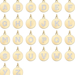 Ciondolo con lettera iniziale a disco in oro, ciondolo con alfabeto, ciondolo con lettera, iniziali in ottone riempite in oro per la creazione di gioielli con bracciale e collana, CP403