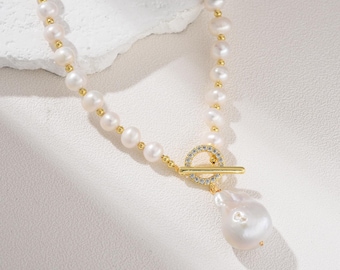 Collier En Perles D'Eau Douce Baroque 9-10 Mm - Chaîne Perles Blanches - Fait Main - Neuf
