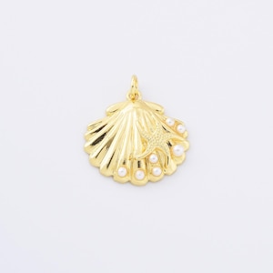 Dainty Clam Pearl Shell Charm, Gold Filled Seashell Pendant for Bracelet Earring Necklace Component, Summer Beach Charm, 23x21mm, CP2177