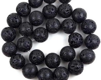 Cuenta de LAVA, 4 mm, 6 mm, 8 mm, 10 mm, 12 mm, roca de LAVA negra volcánica, cuentas de piedras preciosas redondas de roca de lava, ventas al por mayor, grado A, hebra COMPLETA de 15.5 "