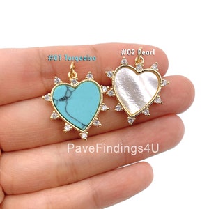 Perla riempita d'oro, ciondolo con conchiglia turchese, ciondolo a forma di cuore con perline, per la creazione di gioielli con braccialetti e collane, 24 x 23 mm, CP1653