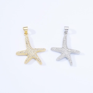 Ciondolo a forma di stella marina in zirconia cubica da 26 mm, ciondolo a forma di stella marina in zirconia cubica micro riempito in oro, ciondolo a forma di oceano, ciondolo a forma di vita marina, ciondolo a forma di braccialetto, 26 x 22 mm, CP086