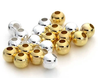 2mm/3mm/4mm/6mm- 24K Gold Round Ball Spacer Bead, Silver Rhodium/Rose Gold /Black /Gold Ball Beads, Round Spacer, Seed Beads, 100PCS, BD111
