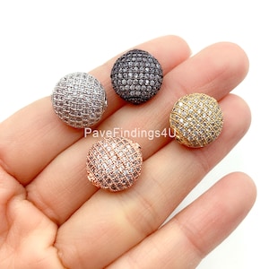 1pc/10pcs , CZ Micro Pave Flat Puffy Round Beads,  CZ Cubic Zirconia Findings, Pave Spacer Bead, High Quality, 15x15MM|BD632