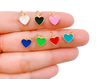 Mini Enamel Heart Charm in White, Black, Pink, Navy, Green, Turquoise Blue, Red, Enamel Charms, Gold Filled Over Brass Heart Charm, CP1104